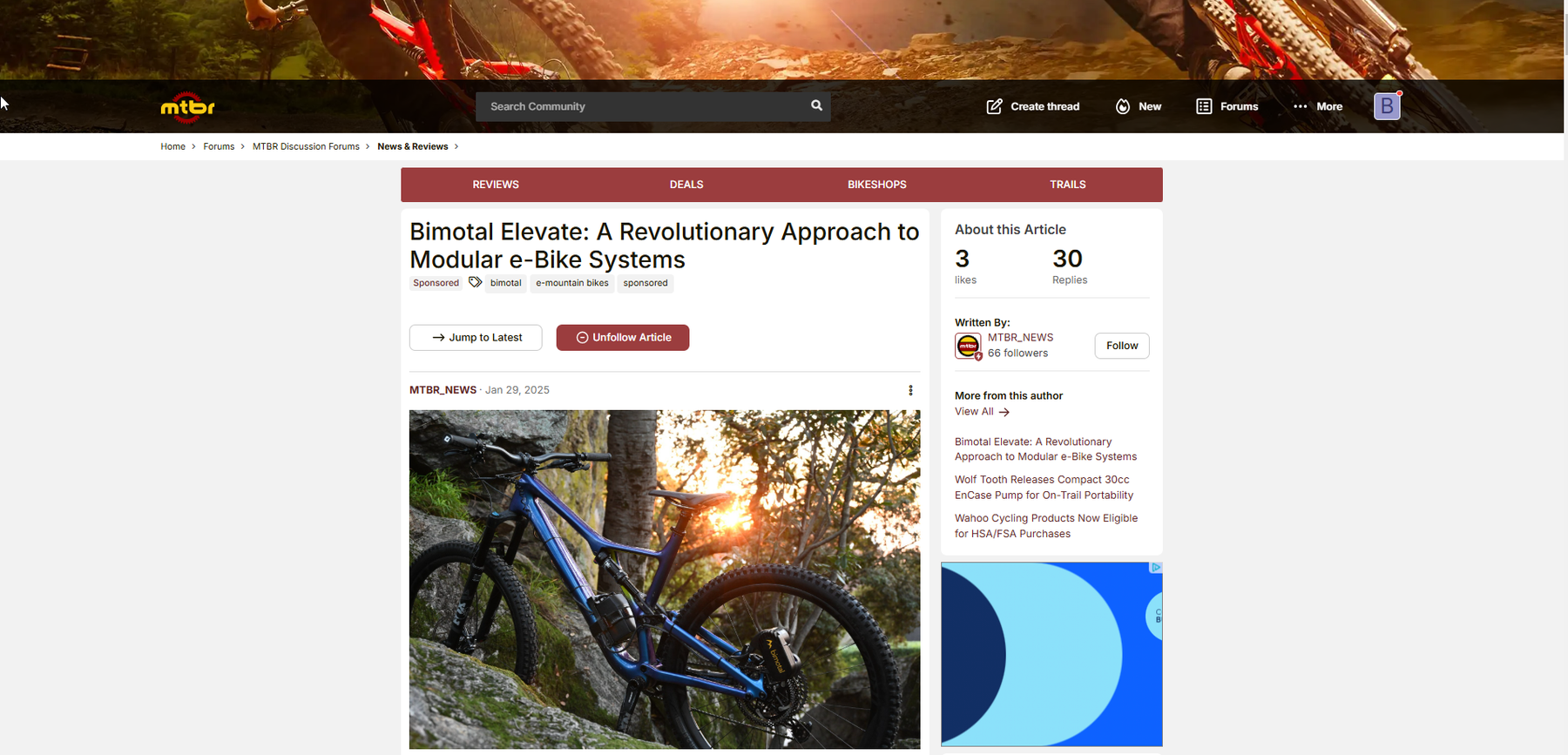 Bimotal Elevate featured on MTBR.com