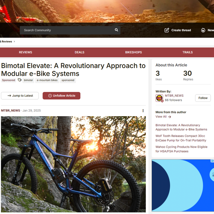 Bimotal Elevate featured on MTBR.com